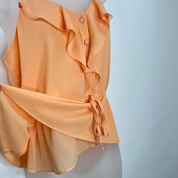 Express Ruffle Button Up Peplum Cami Top Women Small Cinched Tie Waist Orange - Picture 5 of 9